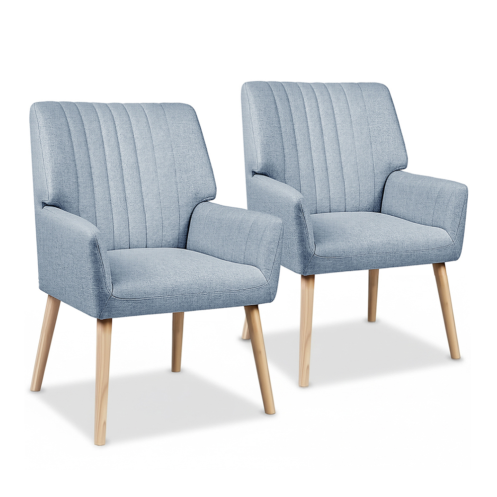 Artiss 2X Armchair Fabric Blue Grey - Image 1