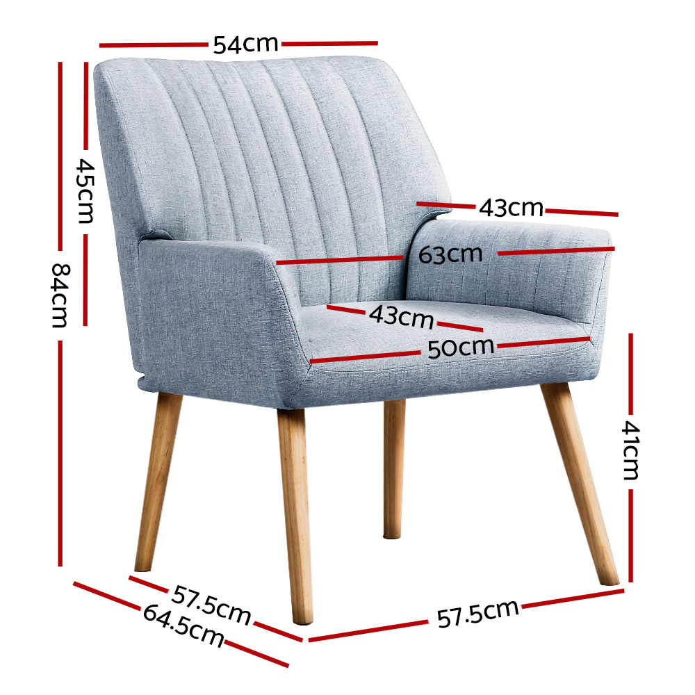 Artiss 2X Armchair Fabric Blue Grey - Image 2