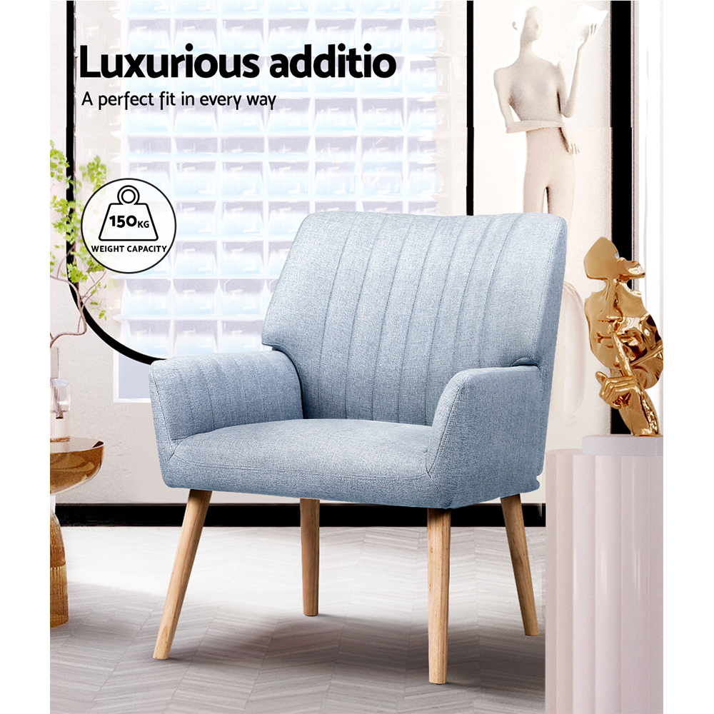 Artiss 2X Armchair Fabric Blue Grey - Image 4
