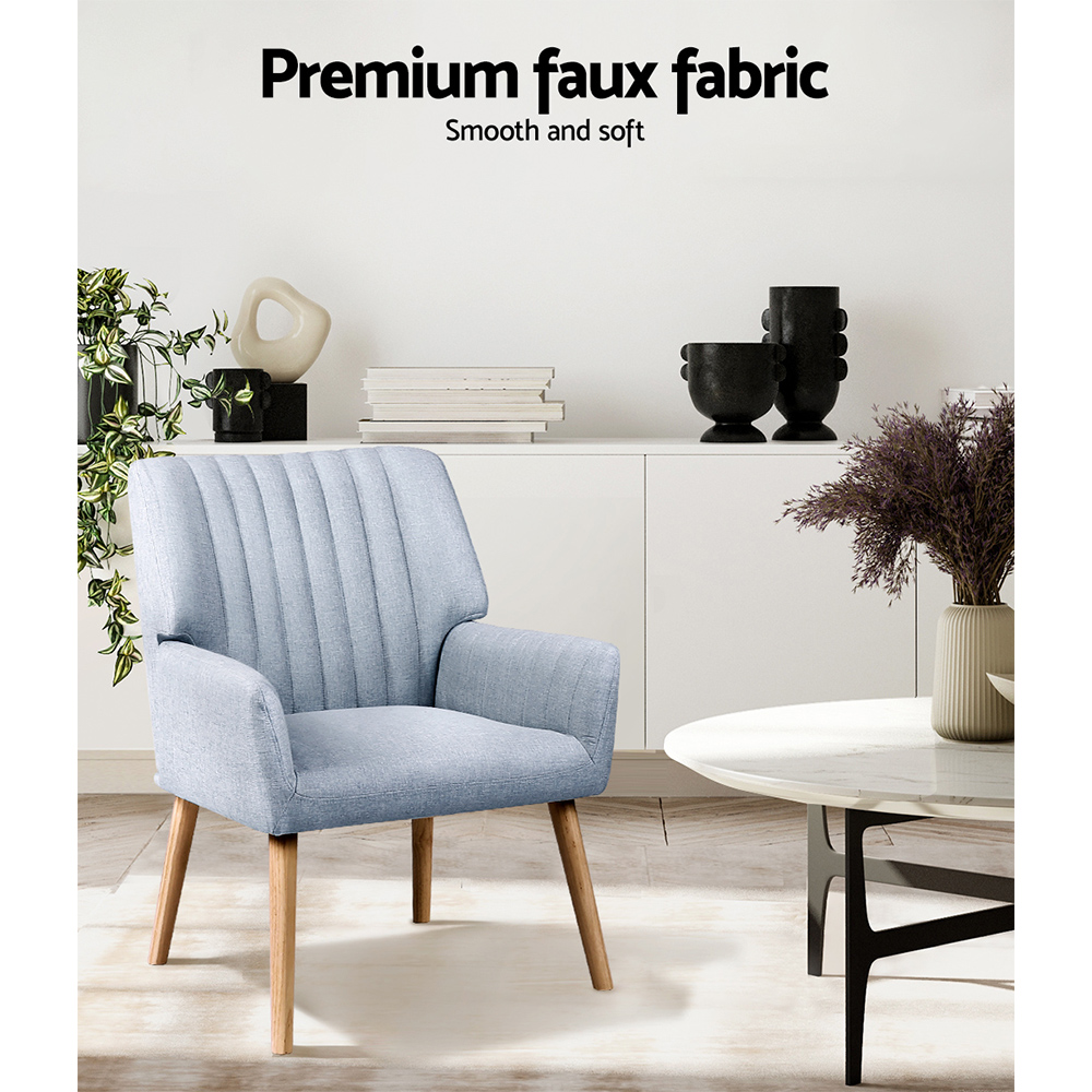Artiss 2X Armchair Fabric Blue Grey - Image 5
