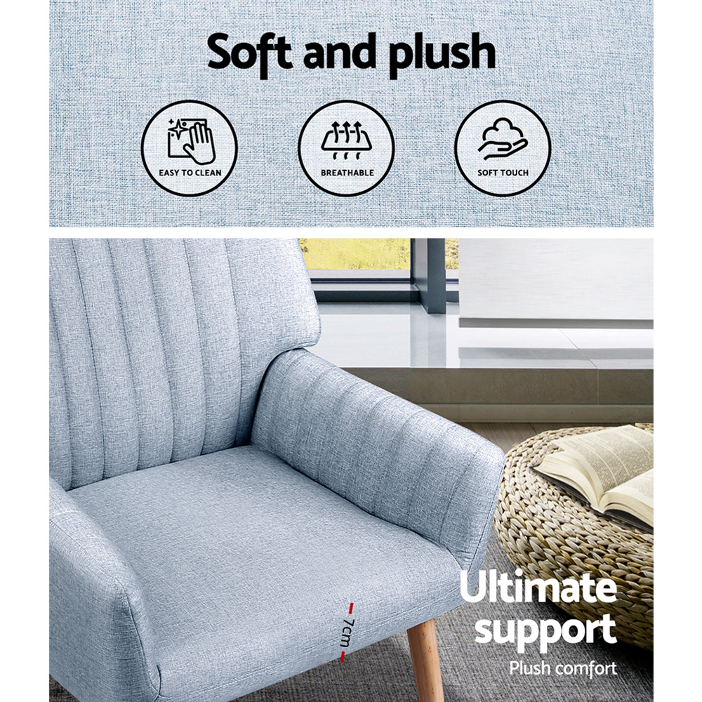 Artiss 2X Armchair Fabric Blue Grey - Image 6