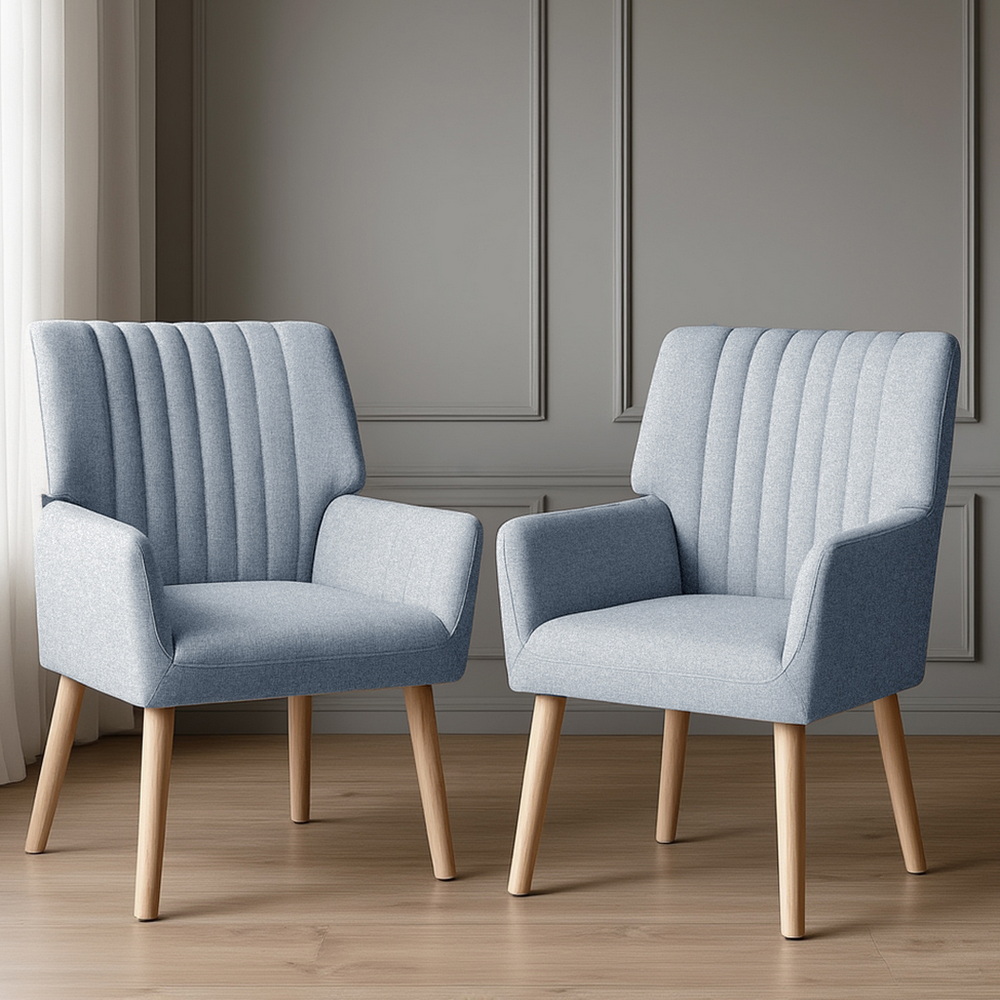 Artiss 2X Armchair Fabric Blue Grey - Image 7