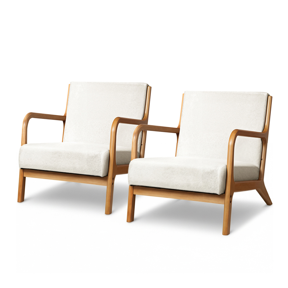 Artiss 2X Armchair Faux Fabric Beige - Image 1
