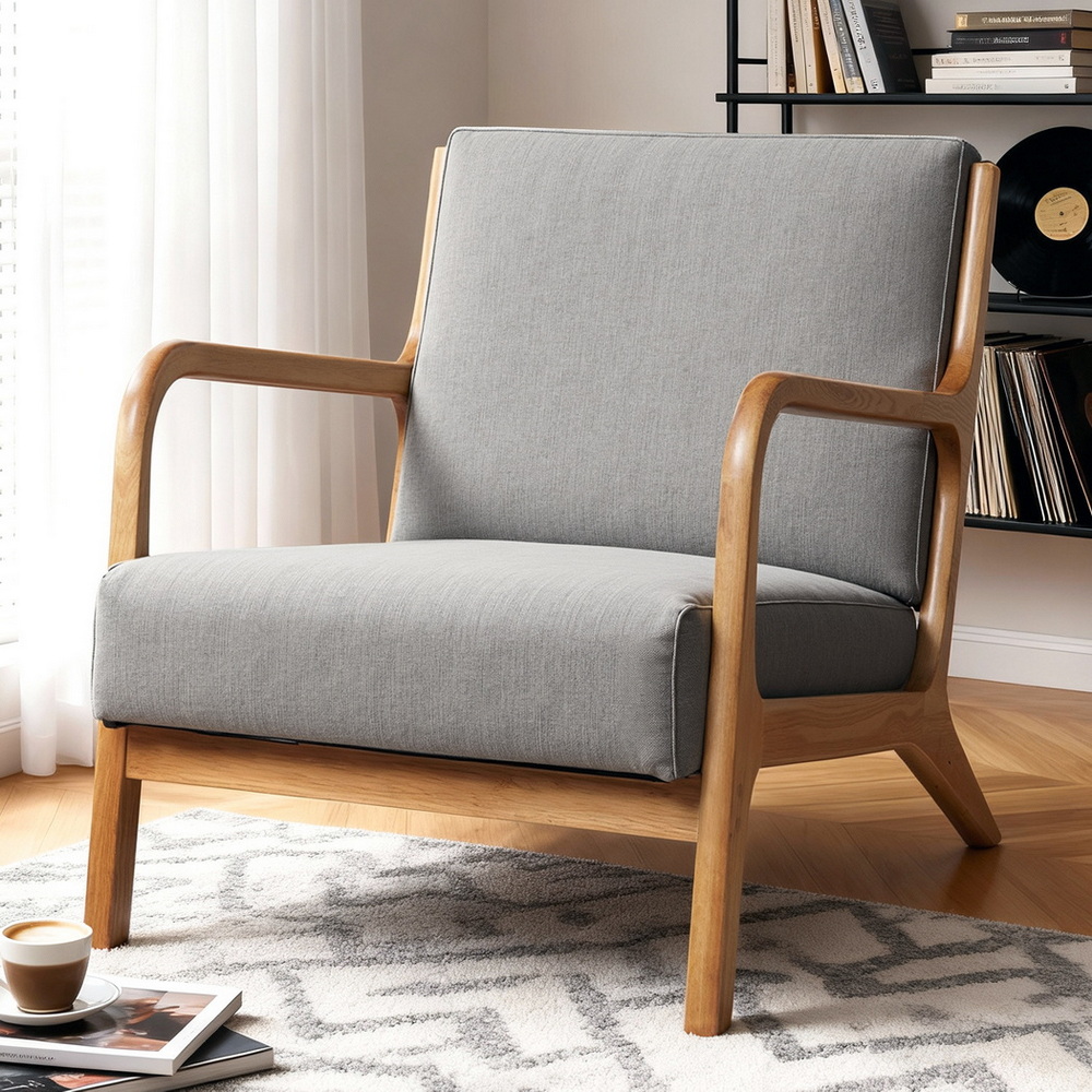 Artiss Armchair Fabric Light Grey - Image 7
