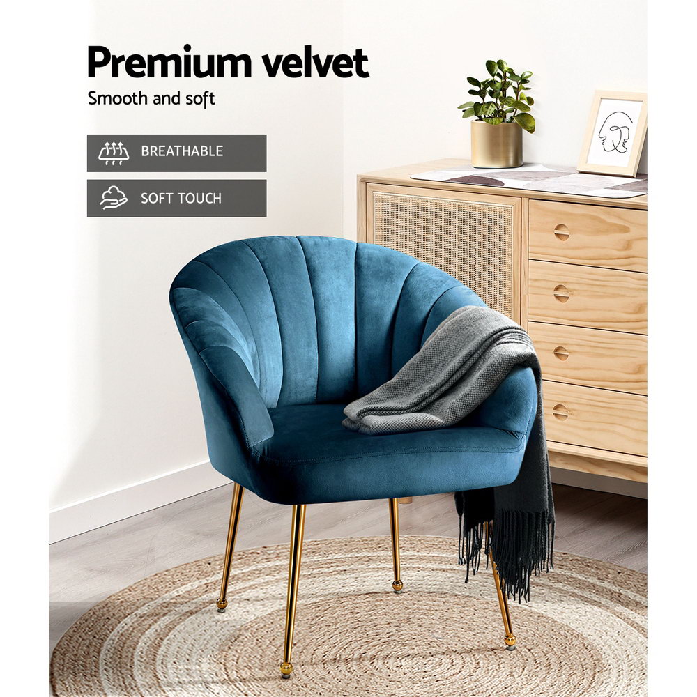 Artiss Armchair Velvet Blue Eloise - Image 4