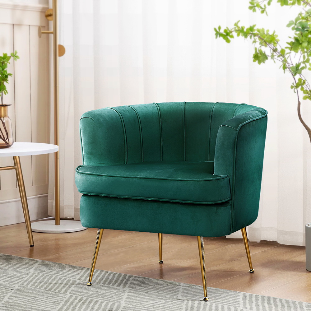 Artiss Armchair Velvet Green Norvia - Image 1