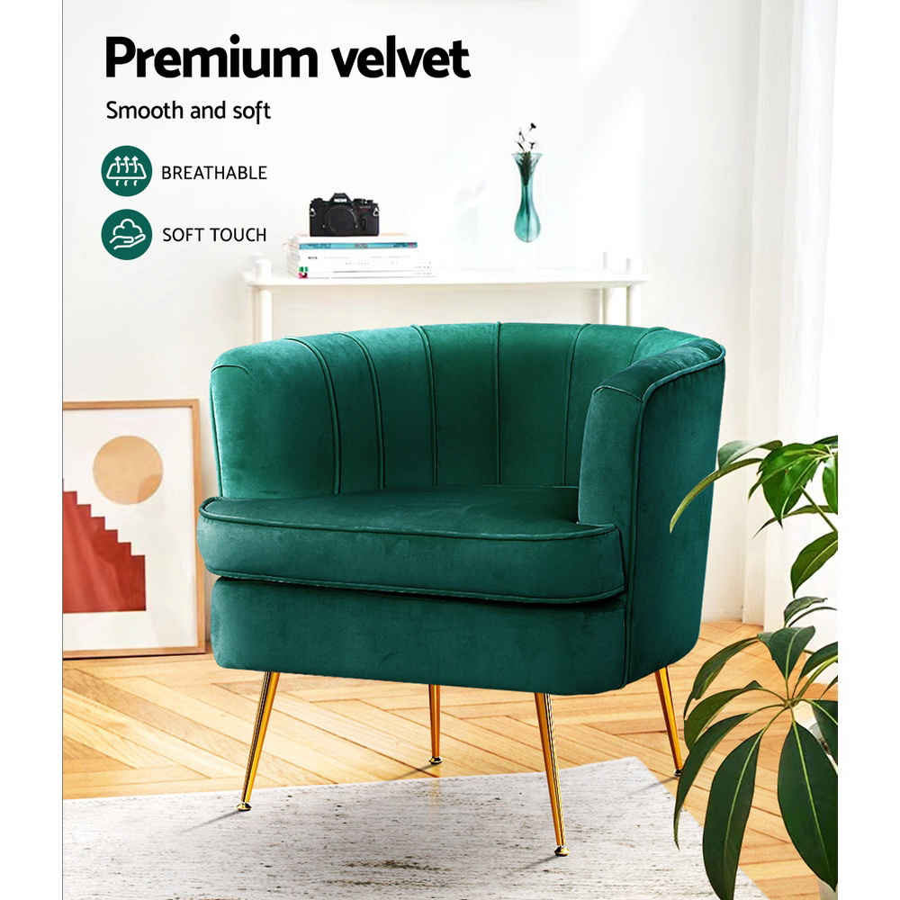 Artiss Armchair Velvet Green Norvia - Image 4