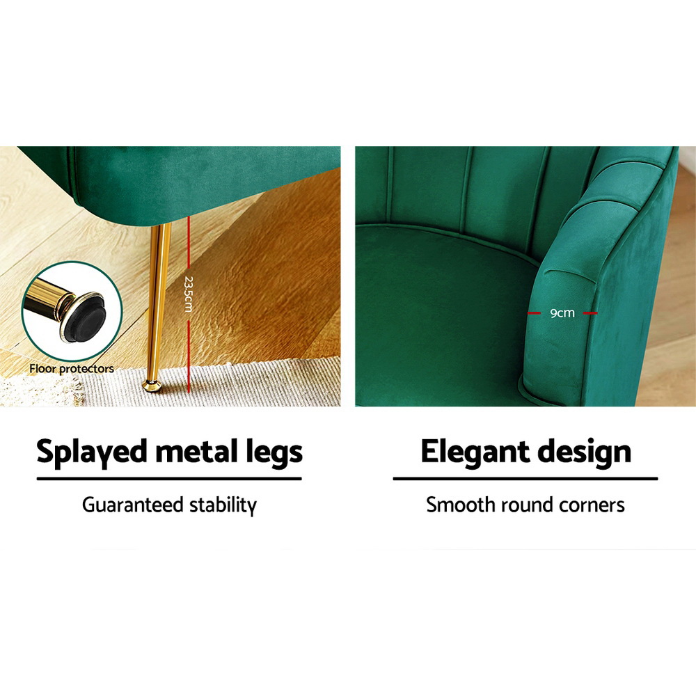 Artiss Armchair Velvet Green Norvia - Image 6