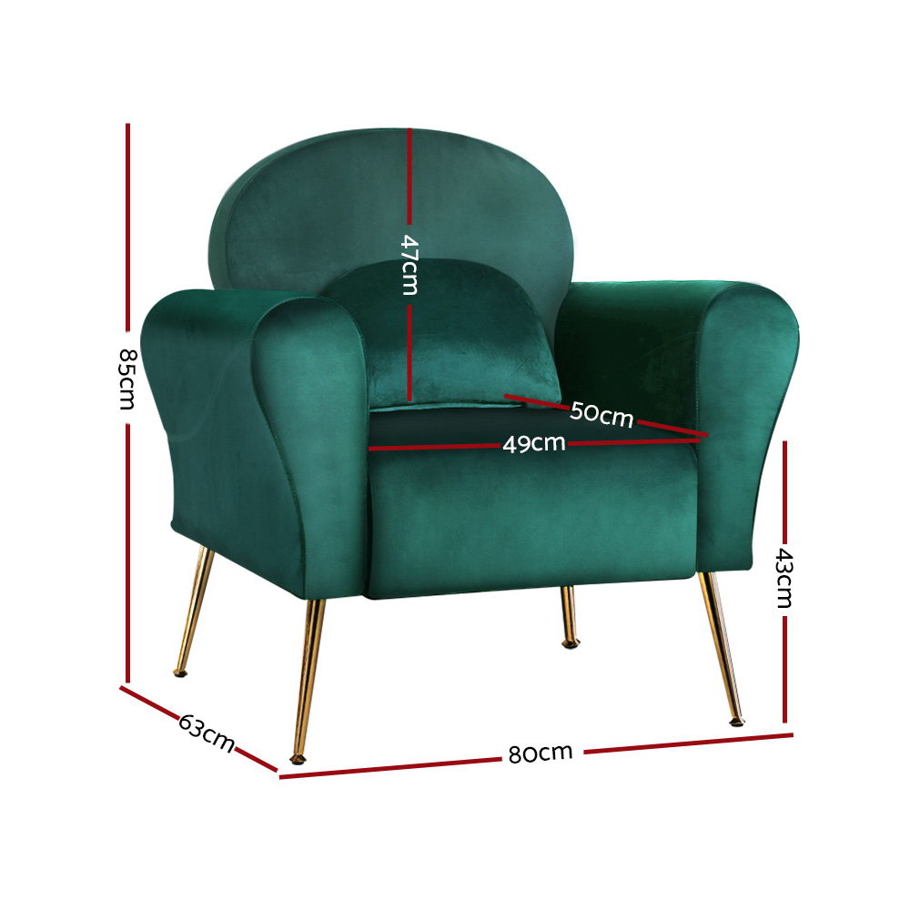 Artiss Armchair Green Velvet Caroline - Image 3