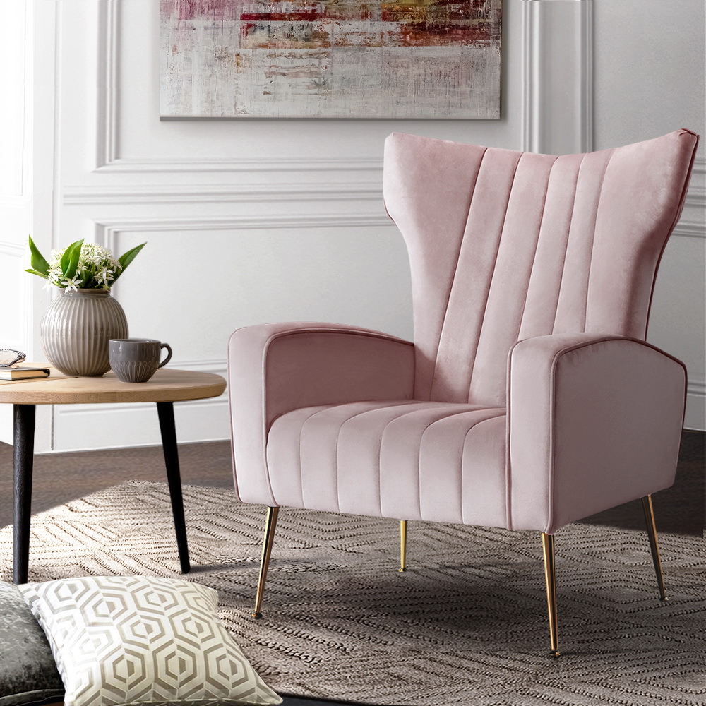 Artiss Armchair Pink Velvet Kate - Image 1