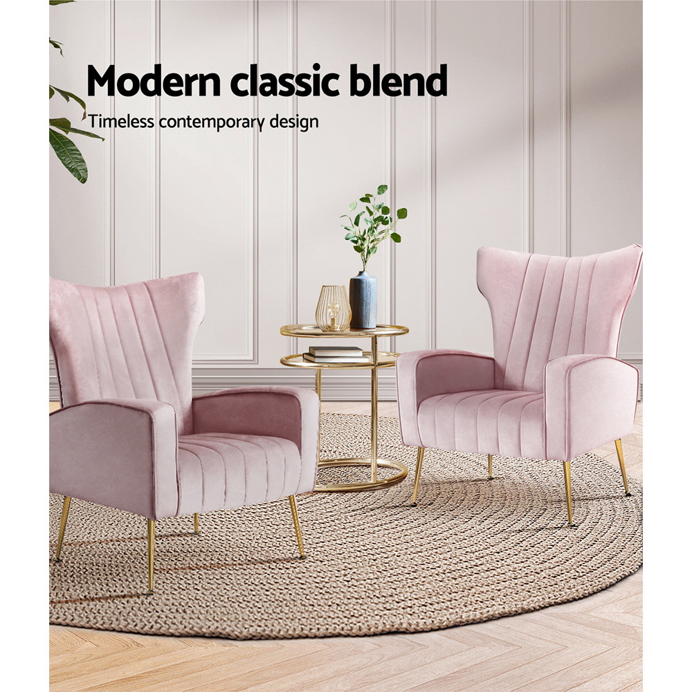 Artiss Armchair Pink Velvet Kate - Image 4