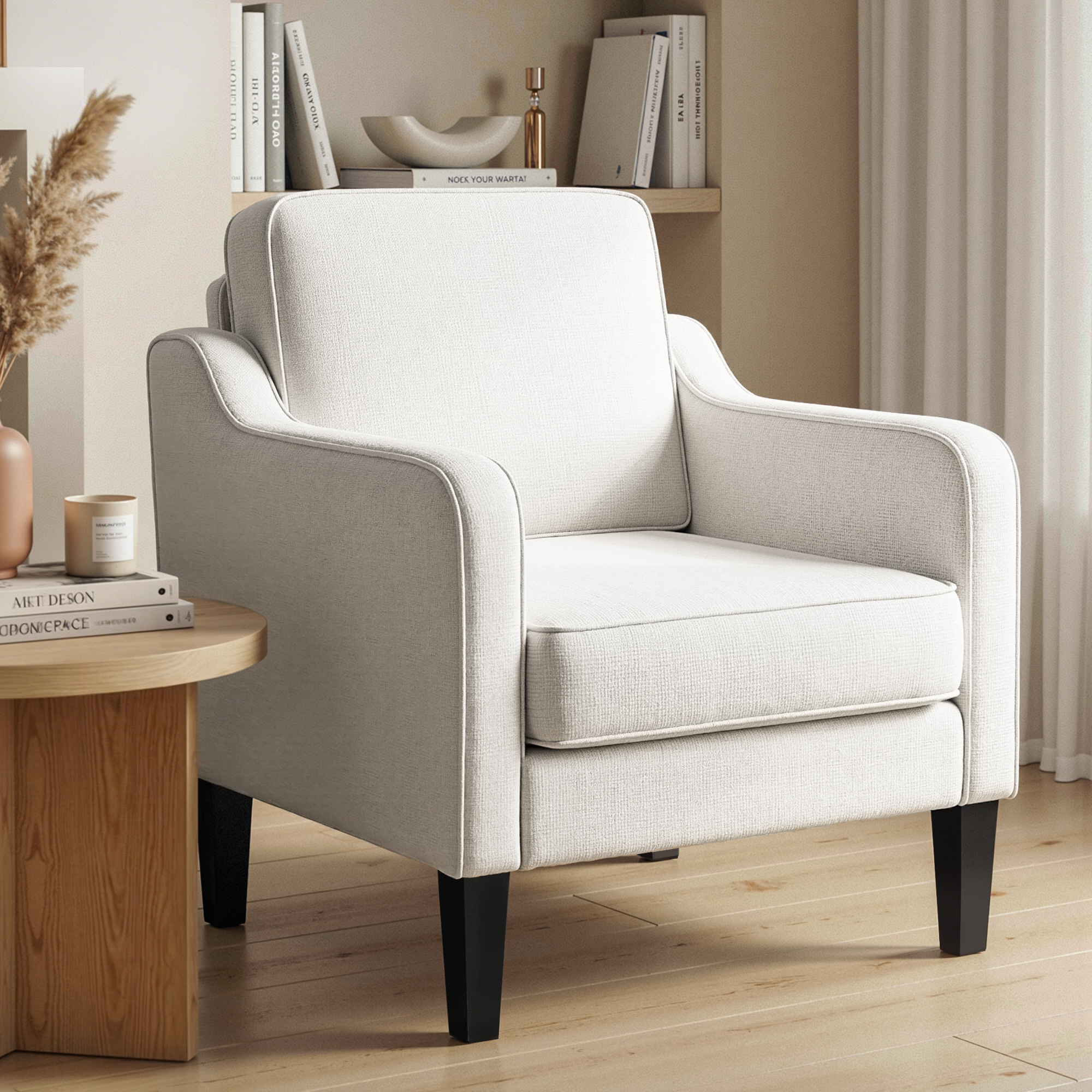 Artiss Armchair Lounge Accent Chair Linen Fabric Beige - Image 1