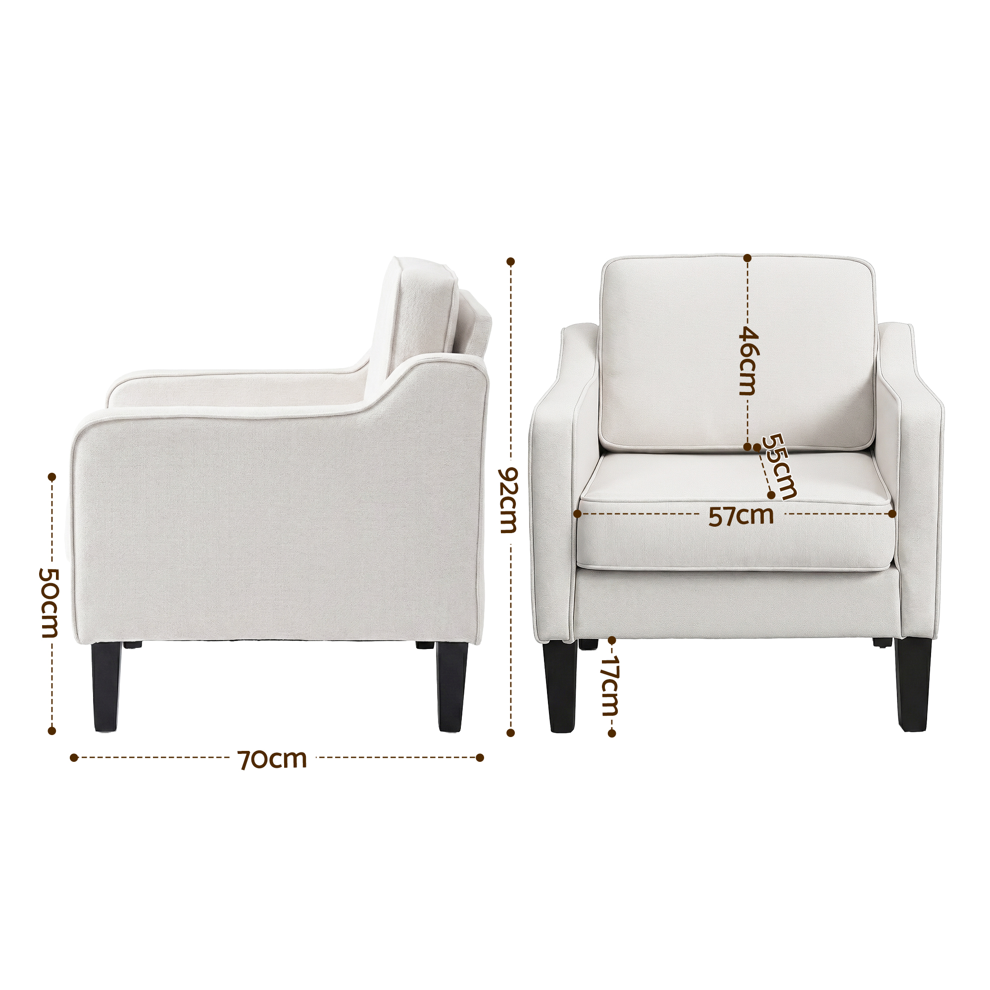 Artiss Armchair Lounge Accent Chair Linen Fabric Beige - Image 2