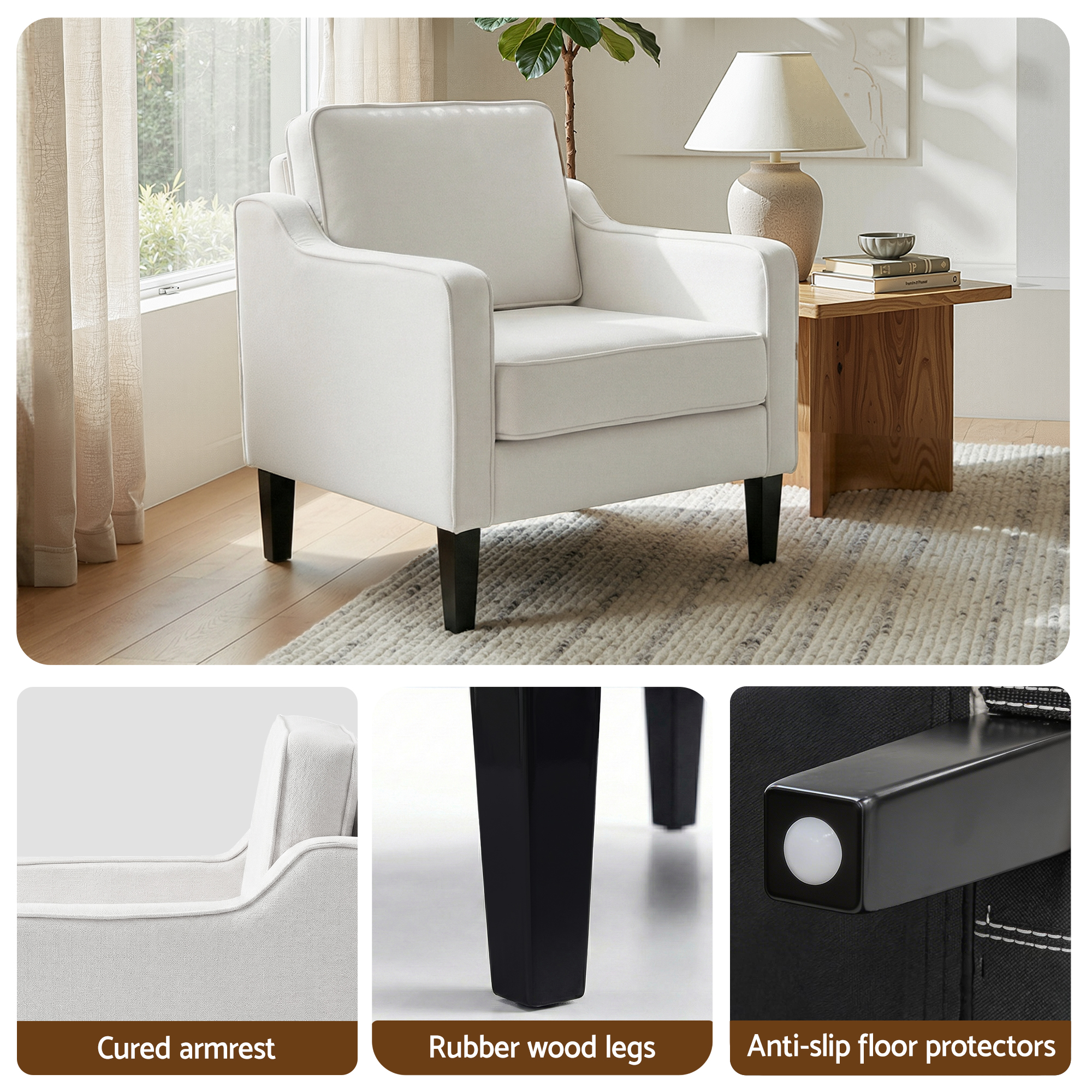 Artiss Armchair Lounge Accent Chair Linen Fabric Beige - Image 5