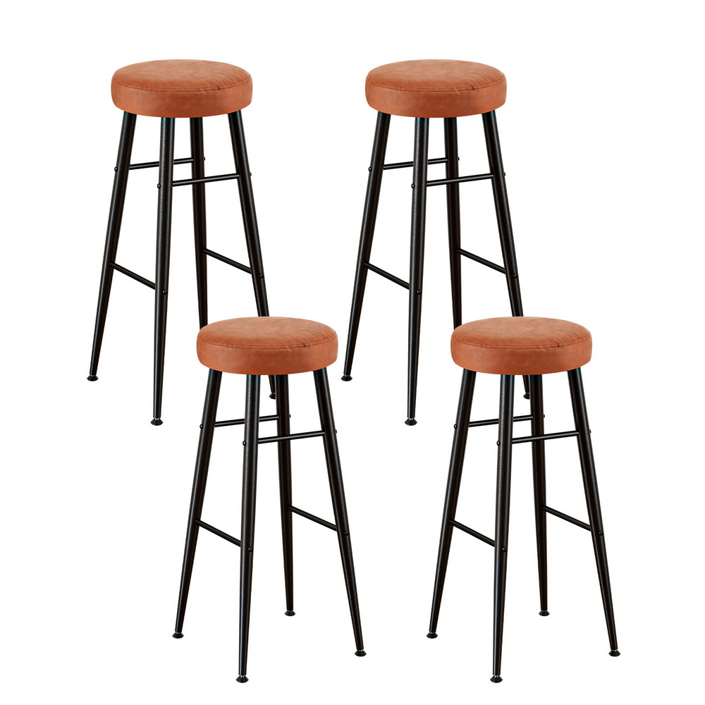 Artiss 4x Bar Stools Kitchen Dining Chairs Counter Round PU leather Lane Brown - Image 1