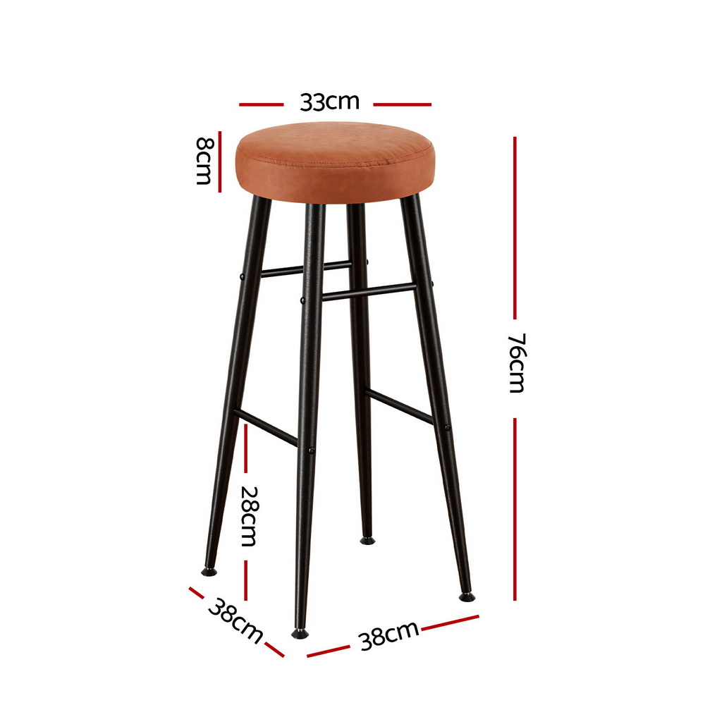 Artiss 4x Bar Stools Kitchen Dining Chairs Counter Round PU leather Lane Brown - Image 2