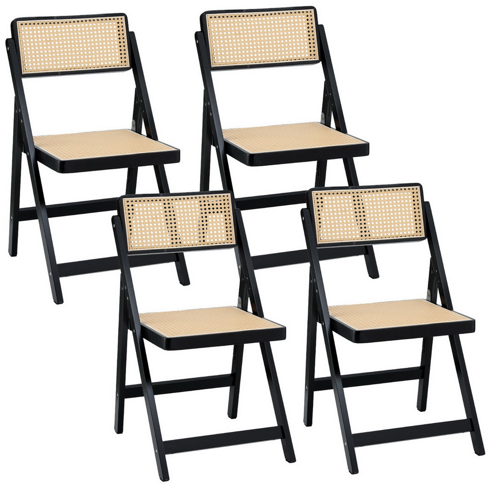 Artiss 4x Dining Chairs Wooden Rattan Foldable Black - Image 1