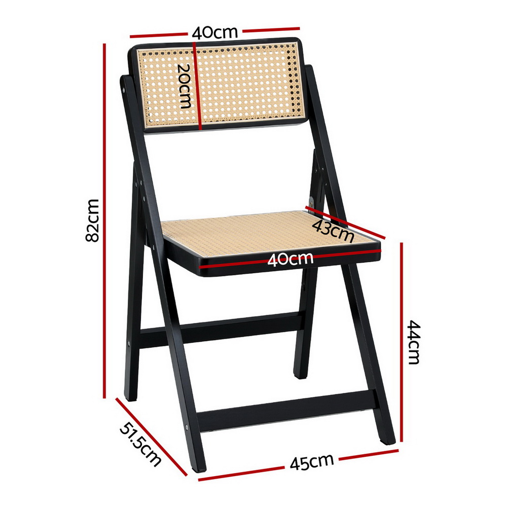 Artiss 4x Dining Chairs Wooden Rattan Foldable Black - Image 2