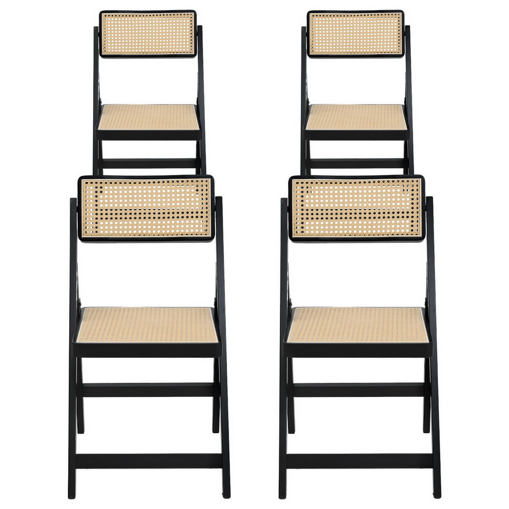 Artiss 4x Dining Chairs Wooden Rattan Foldable Black - Image 3