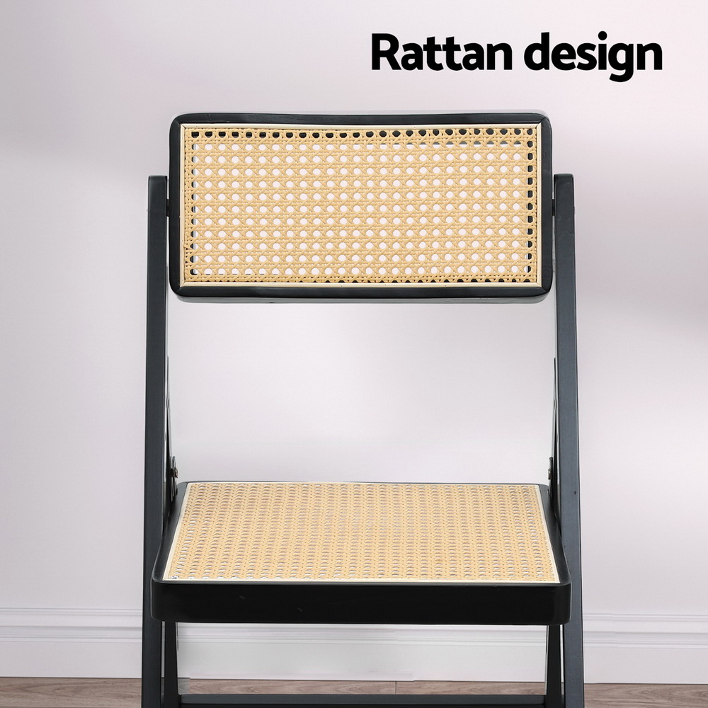 Artiss 4x Dining Chairs Wooden Rattan Foldable Black - Image 4