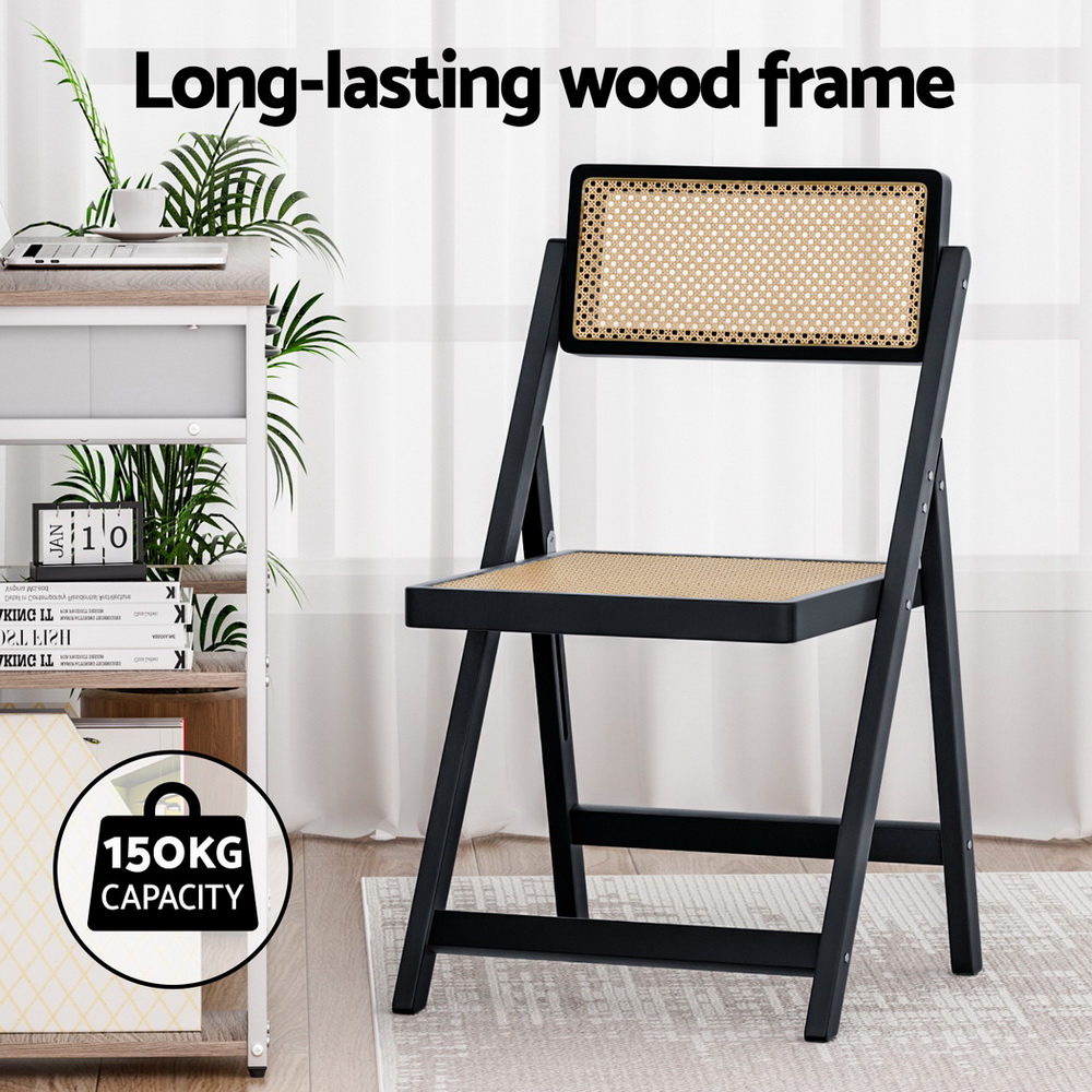 Artiss 4x Dining Chairs Wooden Rattan Foldable Black - Image 5