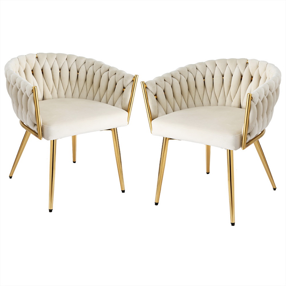 1 Set of 2 Artiss Dining Chairs Velvet Armchair Beige - Image 1
