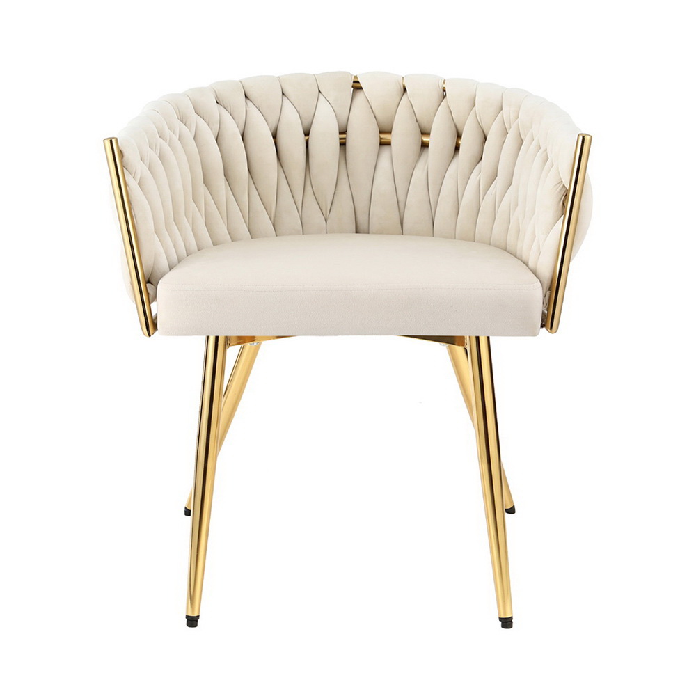 1 Set of 2 Artiss Dining Chairs Velvet Armchair Beige - Image 3
