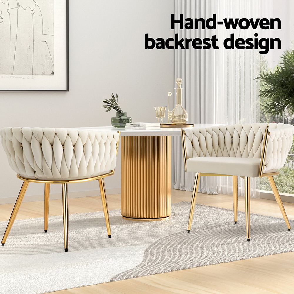1 Set of 2 Artiss Dining Chairs Velvet Armchair Beige - Image 4