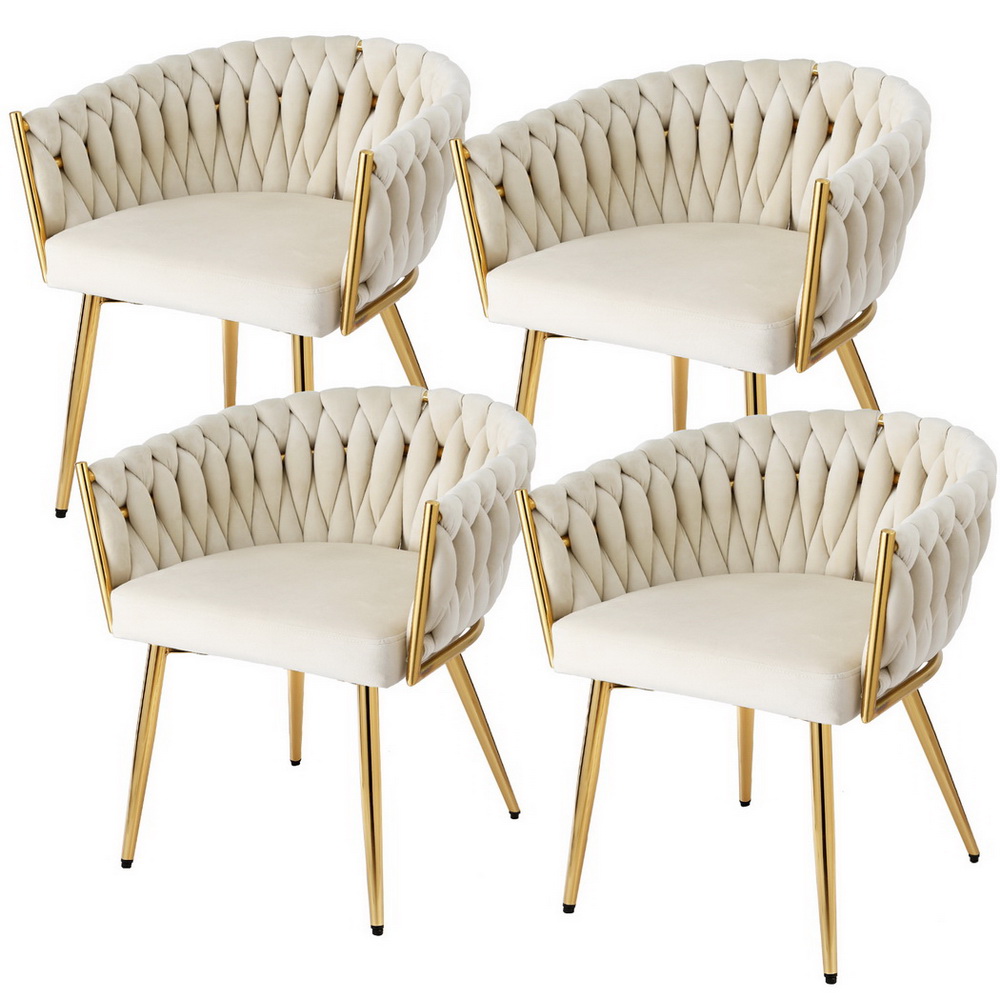 1 Set of 4 Artiss Dining Chairs Velvet Armchair Beige - Image 1