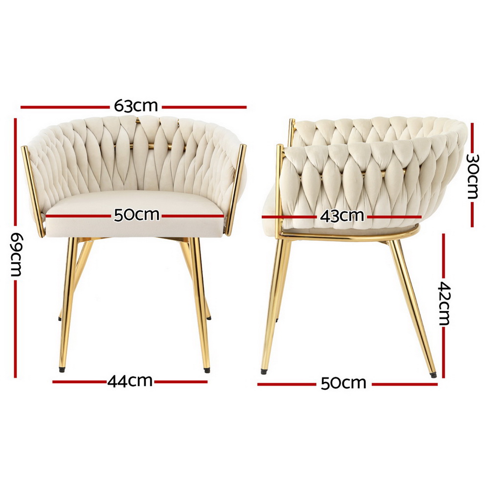 1 Set of 4 Artiss Dining Chairs Velvet Armchair Beige - Image 2