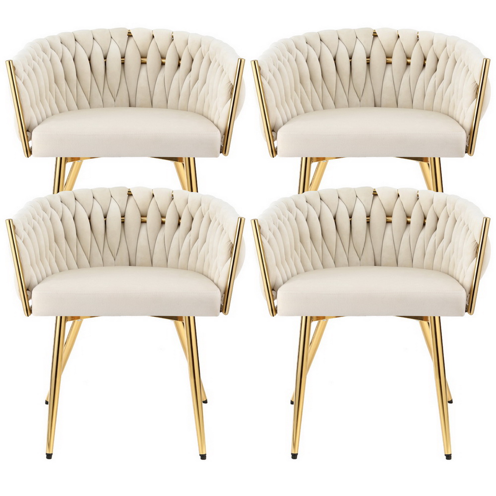 1 Set of 4 Artiss Dining Chairs Velvet Armchair Beige - Image 3