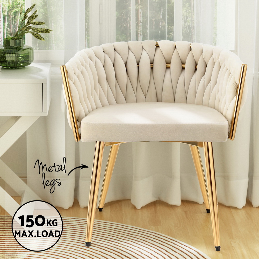 1 Set of 4 Artiss Dining Chairs Velvet Armchair Beige - Image 5