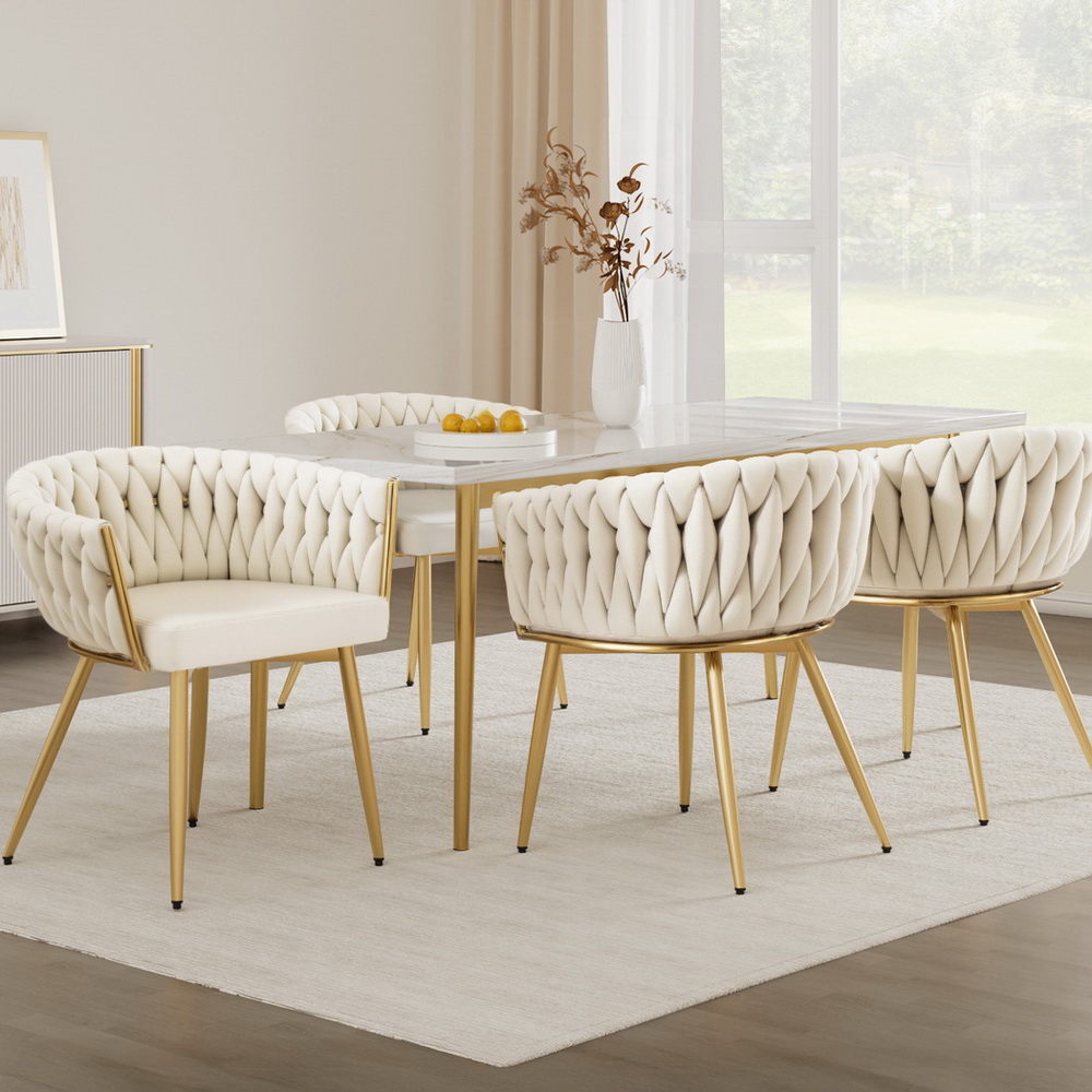 1 Set of 4 Artiss Dining Chairs Velvet Armchair Beige - Image 7