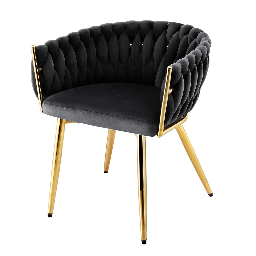 Artiss 1x Dining Chair Armchair Cafe Kitchen Lounge Chairs Velvet Weaving Black - Image 1