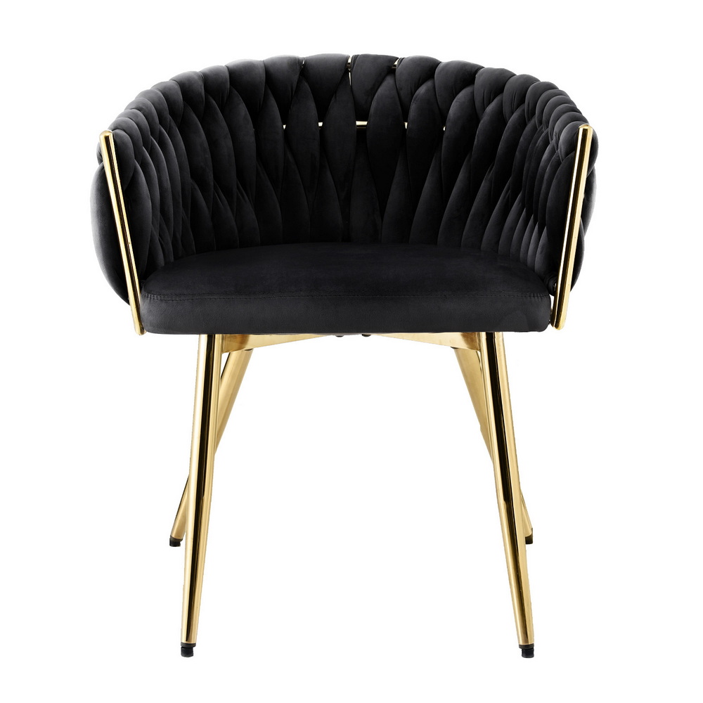 Artiss 1x Dining Chair Armchair Cafe Kitchen Lounge Chairs Velvet Weaving Black - Image 3