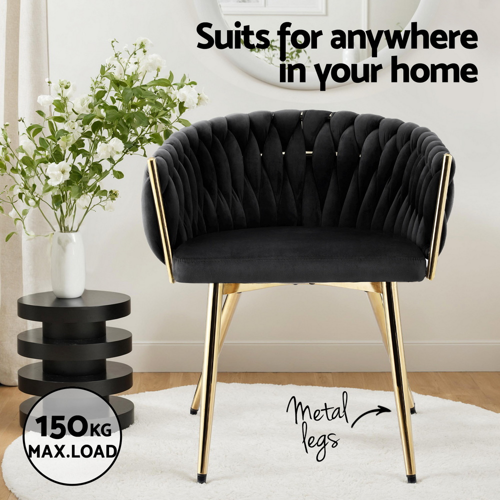 Artiss 1x Dining Chair Armchair Cafe Kitchen Lounge Chairs Velvet Weaving Black - Image 5