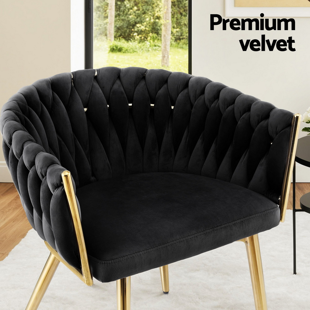 Artiss 1x Dining Chair Armchair Cafe Kitchen Lounge Chairs Velvet Weaving Black - Image 6
