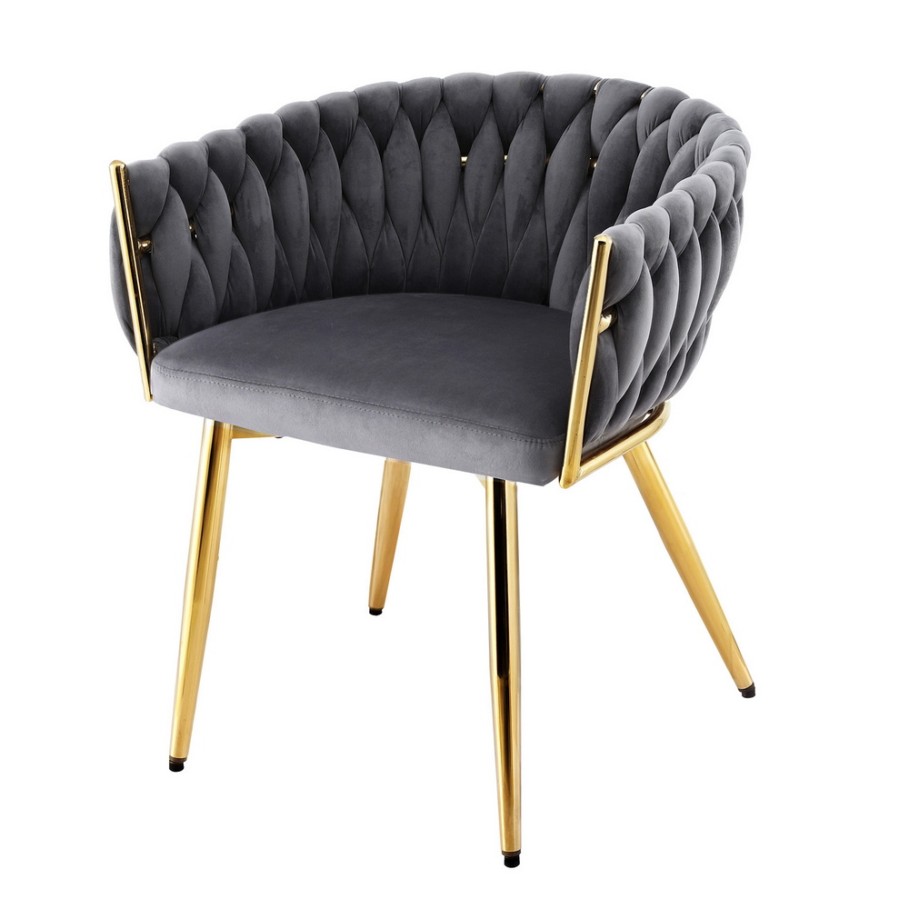 Artiss 1x Dining Chair Armchair Cafe Kitchen Lounge Chairs Velvet Weaving Grey - Image 1