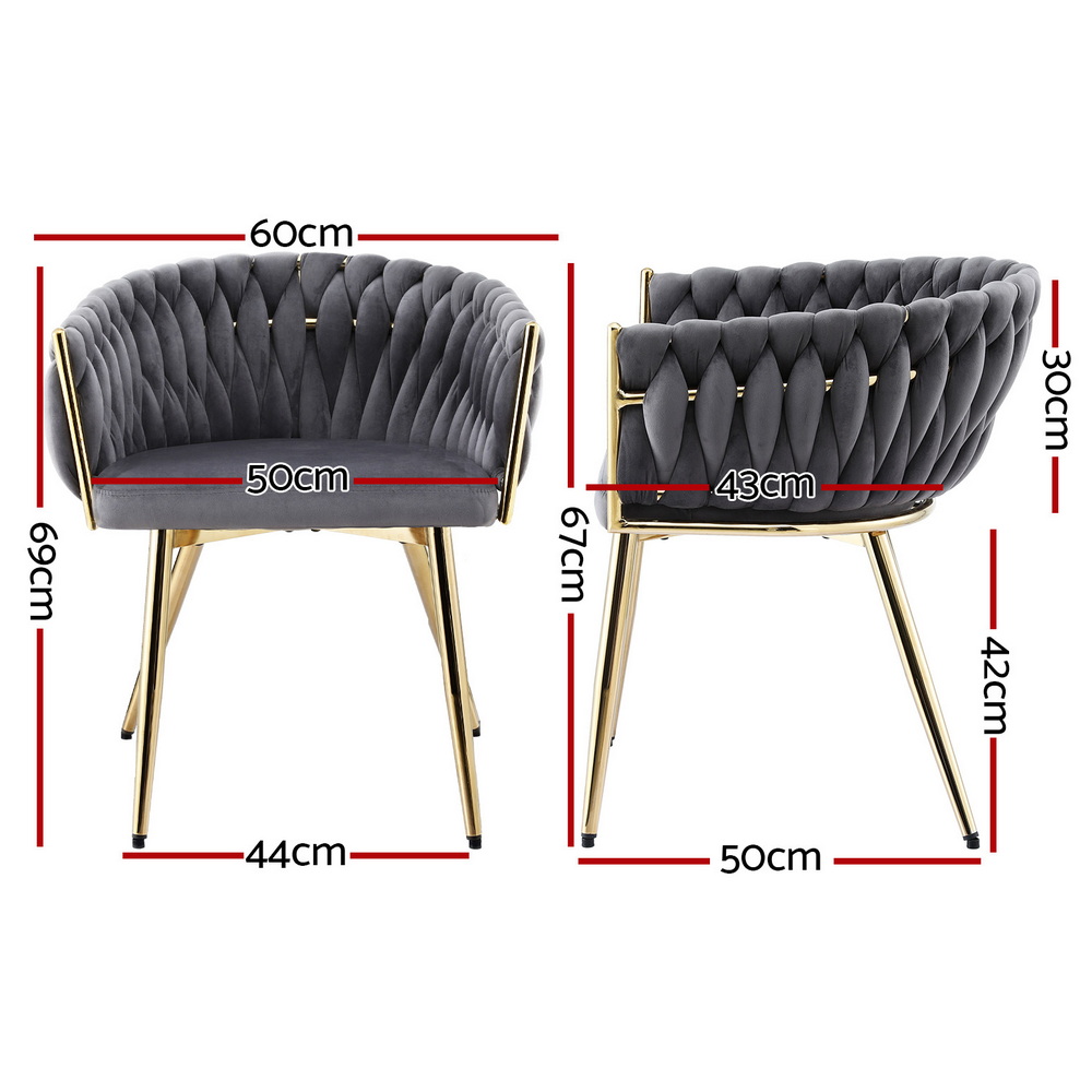 Artiss 1x Dining Chair Armchair Cafe Kitchen Lounge Chairs Velvet Weaving Grey - Image 2