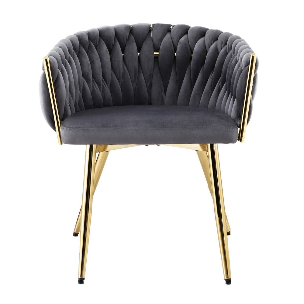 Artiss 1x Dining Chair Armchair Cafe Kitchen Lounge Chairs Velvet Weaving Grey - Image 3