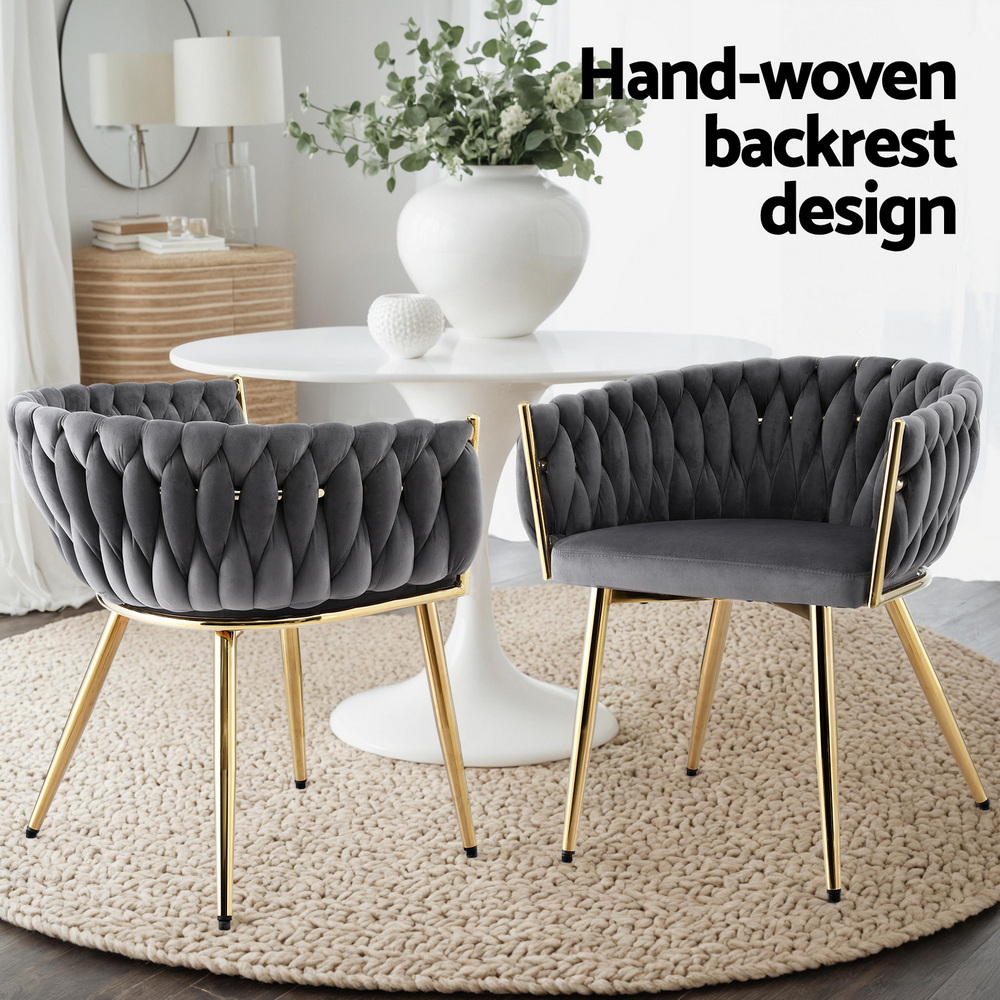 Artiss 1x Dining Chair Armchair Cafe Kitchen Lounge Chairs Velvet Weaving Grey - Image 4