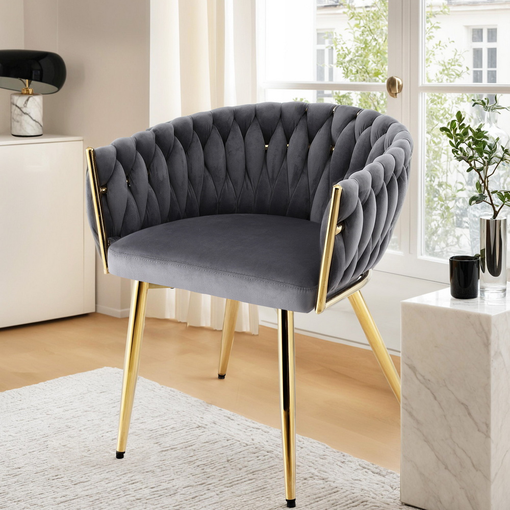Artiss 1x Dining Chair Armchair Cafe Kitchen Lounge Chairs Velvet Weaving Grey - Image 7