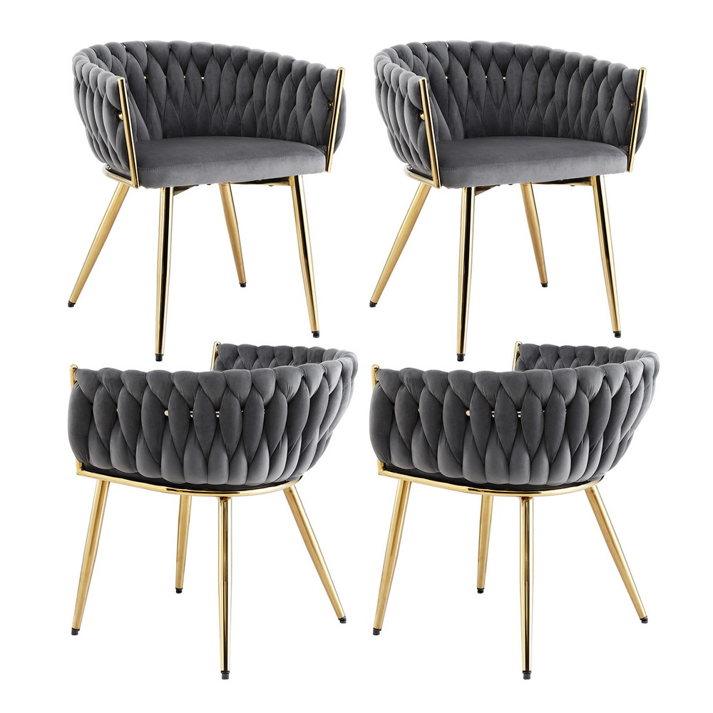 1 Set of 4 Artiss Dining Chairs Velvet Armchair Grey - Image 1