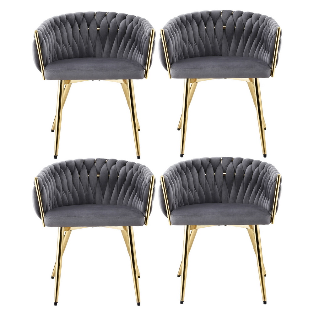 1 Set of 4 Artiss Dining Chairs Velvet Armchair Grey - Image 3