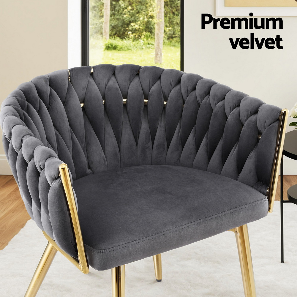 1 Set of 4 Artiss Dining Chairs Velvet Armchair Grey - Image 6