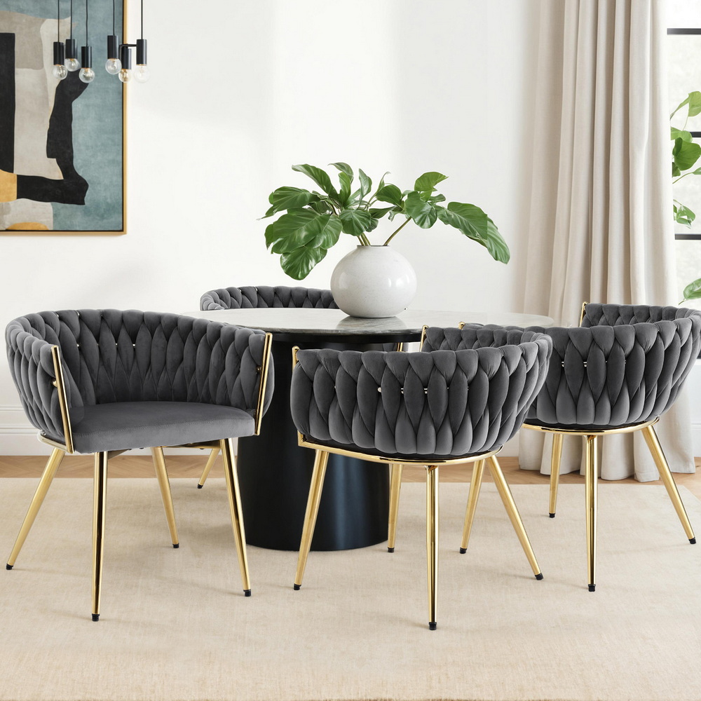 1 Set of 4 Artiss Dining Chairs Velvet Armchair Grey - Image 7
