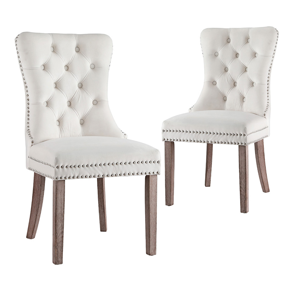1 Set of 2 Artiss Dining Chairs Beige Velvet - Image 1