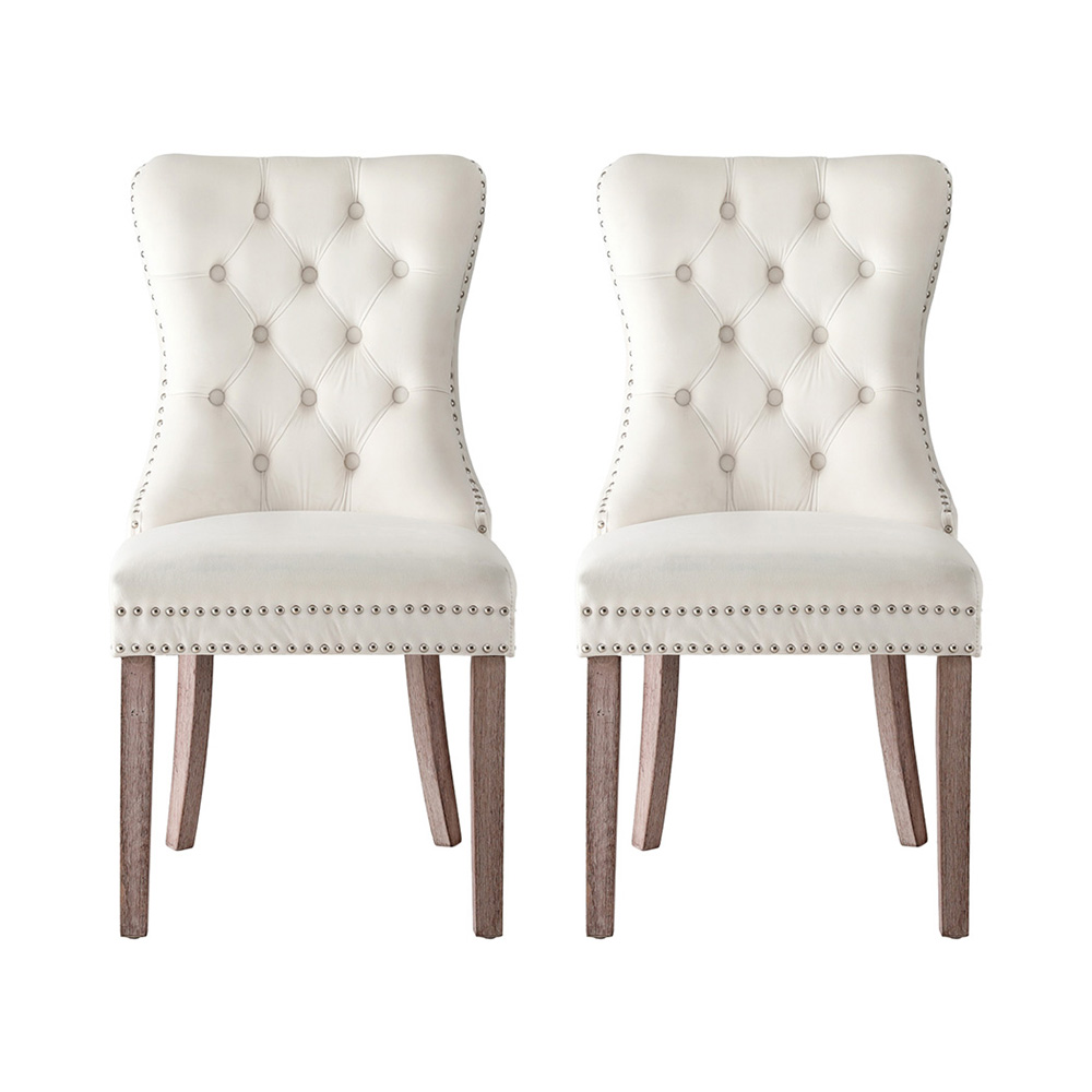 1 Set of 2 Artiss Dining Chairs Beige Velvet - Image 3