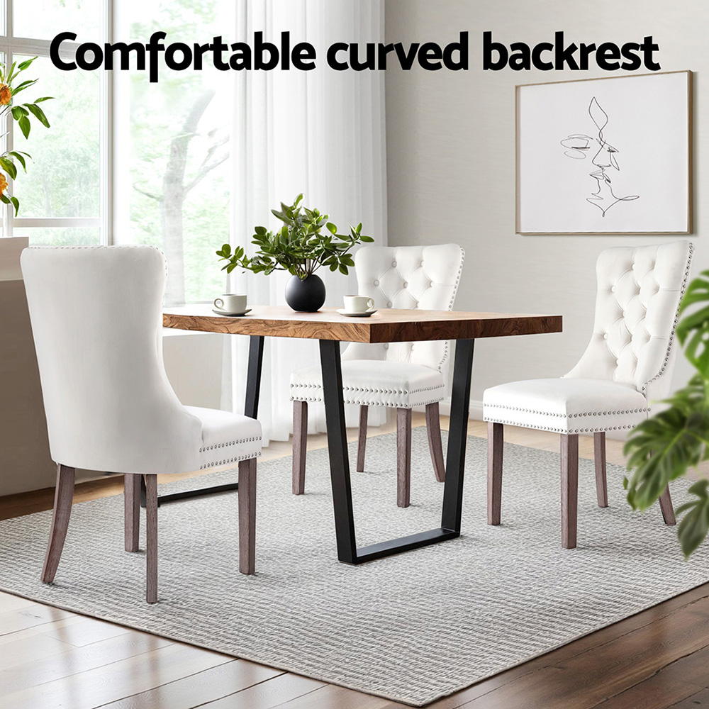1 Set of 2 Artiss Dining Chairs Beige Velvet - Image 5