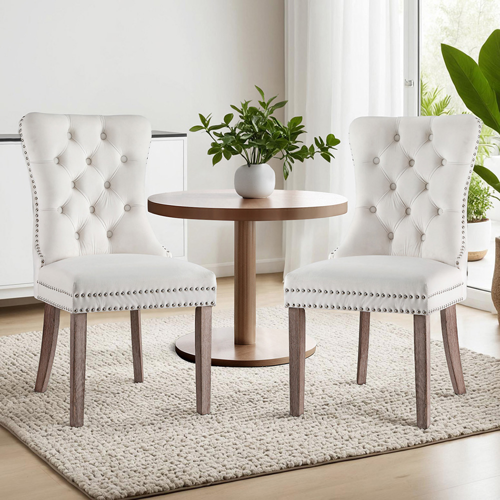 1 Set of 2 Artiss Dining Chairs Beige Velvet - Image 7